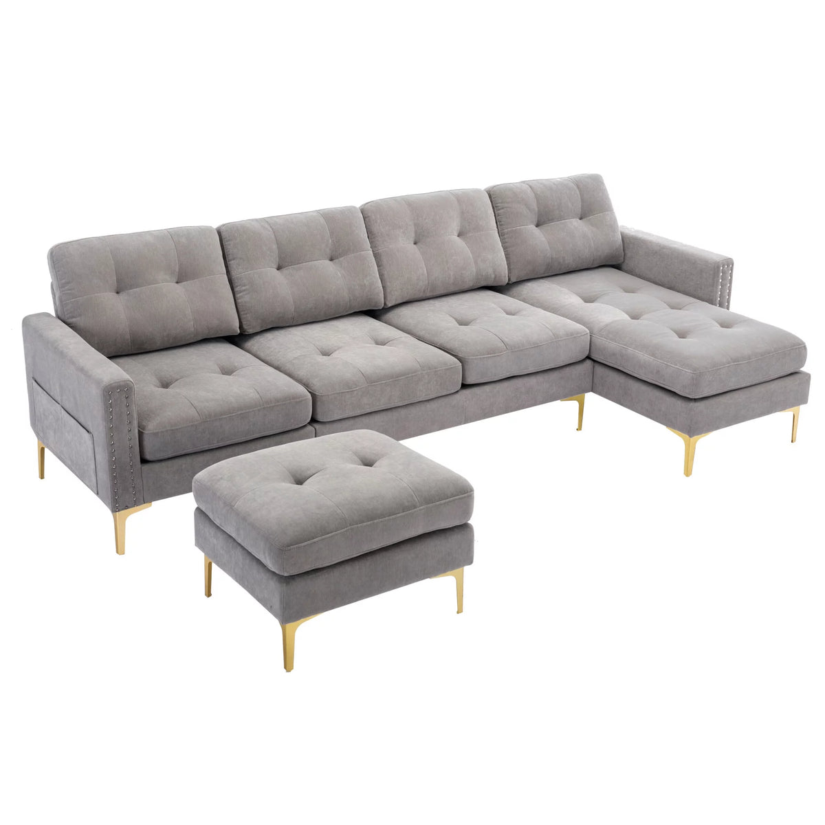 Soges U-Shaped Sectional Sofa with Ottoman, Convertible Couch for Living Room, 5 Seater Sofa, Gray, 110x54