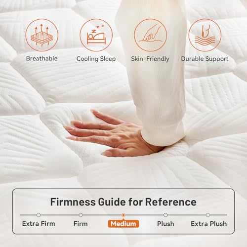 Queen Size 12 Inch Memory Foam Hybrid Mattress, Cooling Gel with Pocketed Coils for Pressure Relief, Motion Isolation, Medium Firm, 365-Night Trial, 10-Year Warranty, Mattress in a Box