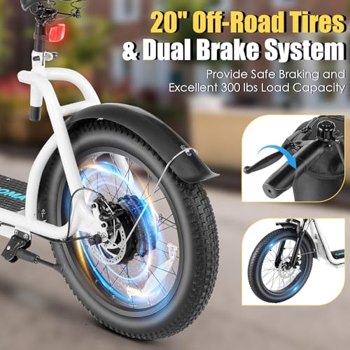 Caroma Peak 800w Electric Scooter Adults 20X3 Fat Tire, 20 MPH Top Speed & 30 Miles Range, Off-Road E Scooter w/Adjustable Seat & Detachable Basket, Foldable Ebike w/Shock Absorption for Commuting