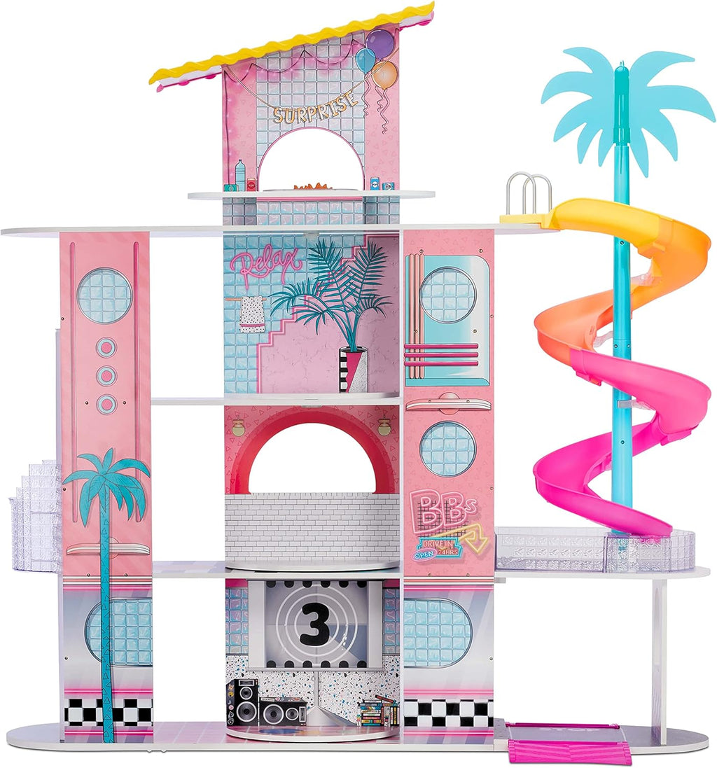 LOL Surprise OMG House of Surprises ?C New Real Wood Dollhouse with 85+ Surprises, 4 Floors, 10 Rooms, Elevator, Spiral Slide, Pool, Movie Theater Drive Thru, Rooftop- Toy Gift for Girls Ages 4 5 6 7+