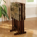 TV Tray Table 4 Piece Set with Stand - Faux Marble and Dark Brown