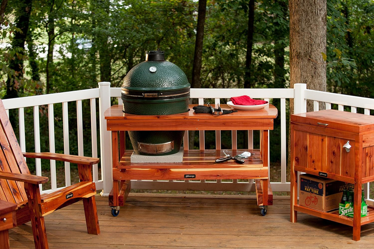 JJGeorge Big Green Egg Table (Long Table for Large Egg) Table Cover Included