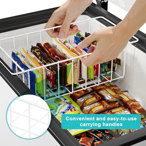 Freezer Wire Baskets, Kitchen Storage Organizer Bins for Chest and Upright Freezer, Refrigerator Dividers Containers with Handles - Pearl White (3)