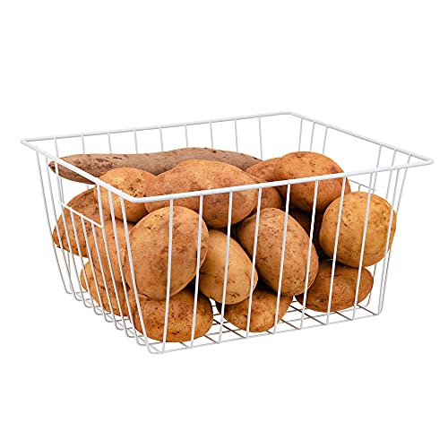 Freezer Wire Baskets, Kitchen Storage Organizer Bins for Chest and Upright Freezer, Refrigerator Dividers Containers with Handles - Pearl White (3)