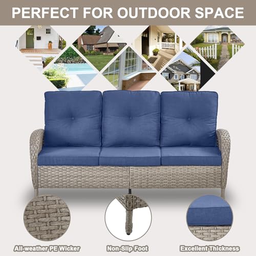 Patio Wicker Chairs Swivel Rocker - Outdoor Swivel Rocking Chairs Set of 2 with Rattan Side Table, Patio Swivel Glider Chair 3 Piece Patio Furniture Sets for Deck Porch Pool Brown/Blue