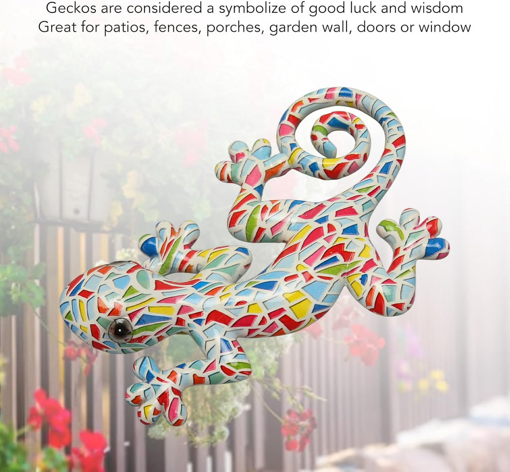 Lizard Wall Art Statue,Resin Gecko Wall Art Figurine Mexican Outdoor Reptile Wall Decor Lizard Wall Sculptures Statues for Farmhouse Porch Patio Lawn Fence (LM9001A-1)