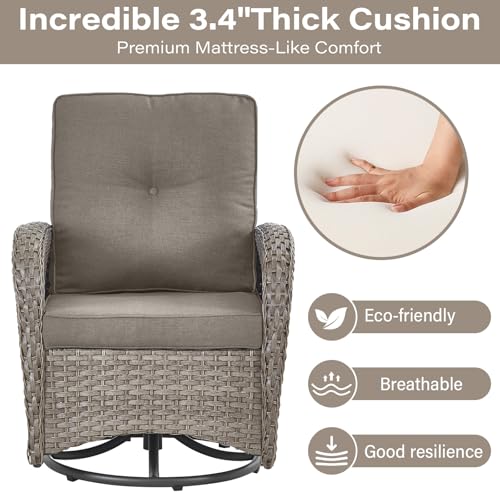 Patio Wicker Chairs Swivel Rocker - Outdoor Swivel Rocking Chairs Set of 2 with Rattan Side Table, Patio Swivel Glider Chair 3 Piece Patio Furniture Sets for Deck Porch Pool Brown/Blue