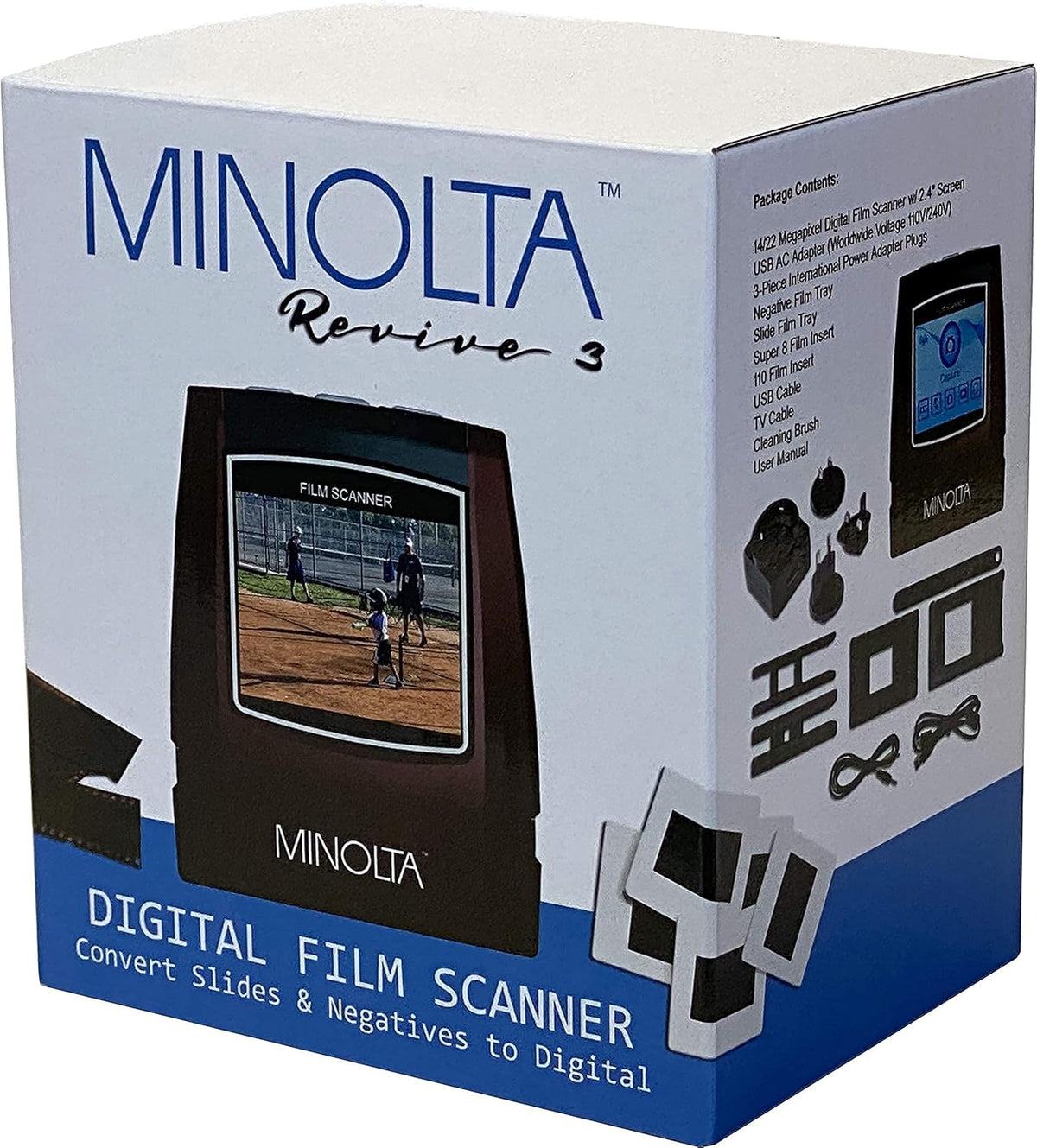 MINOLTA Film & Slide Scanner, Convert Color & B&W 35mm, 126, 110 Negative & Slides, Super 8 Films to 22MP JPEG Digital Photos, 16GB SD Card, Worldwide (Red)