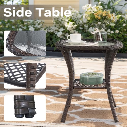 Patio Wicker Chairs Swivel Rocker - Outdoor Swivel Rocking Chairs Set of 2 with Rattan Side Table, Patio Swivel Glider Chair 3 Piece Patio Furniture Sets for Deck Porch Pool Brown/Blue