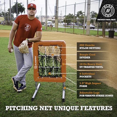 ALAGPRO? The Original 9 Hole Pitching Net with Strike Zone Pocket | Pitching Target for Baseball & Softball Pitchers