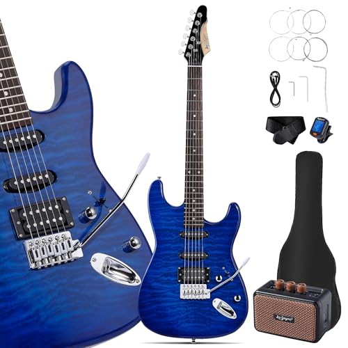 Leo Jaymz 39 Full Size ST Style Electric Guitar Starter Kit with SSH Pickup, 5W Portable Amp, Tuner, Gig Bag, Strap & Accessories (Violet Ocean)