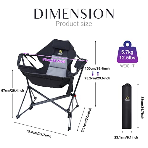 Nice C Hammock Camping Chair, Camping Chair Rocker, Swinging Chair, High Back with Stand, Cup Holder, Side Pocket, Heavy Duty (1-Pack)