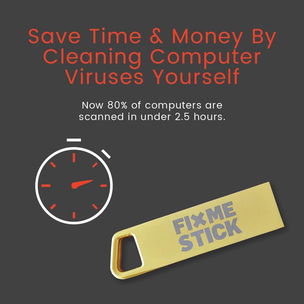 FixMeStick Gold Computer Virus Removal Stick for Windows PCs - Unlimited Use on Up to 3 Laptops or Desktops for 1 Year - Works with Your Antivirus
