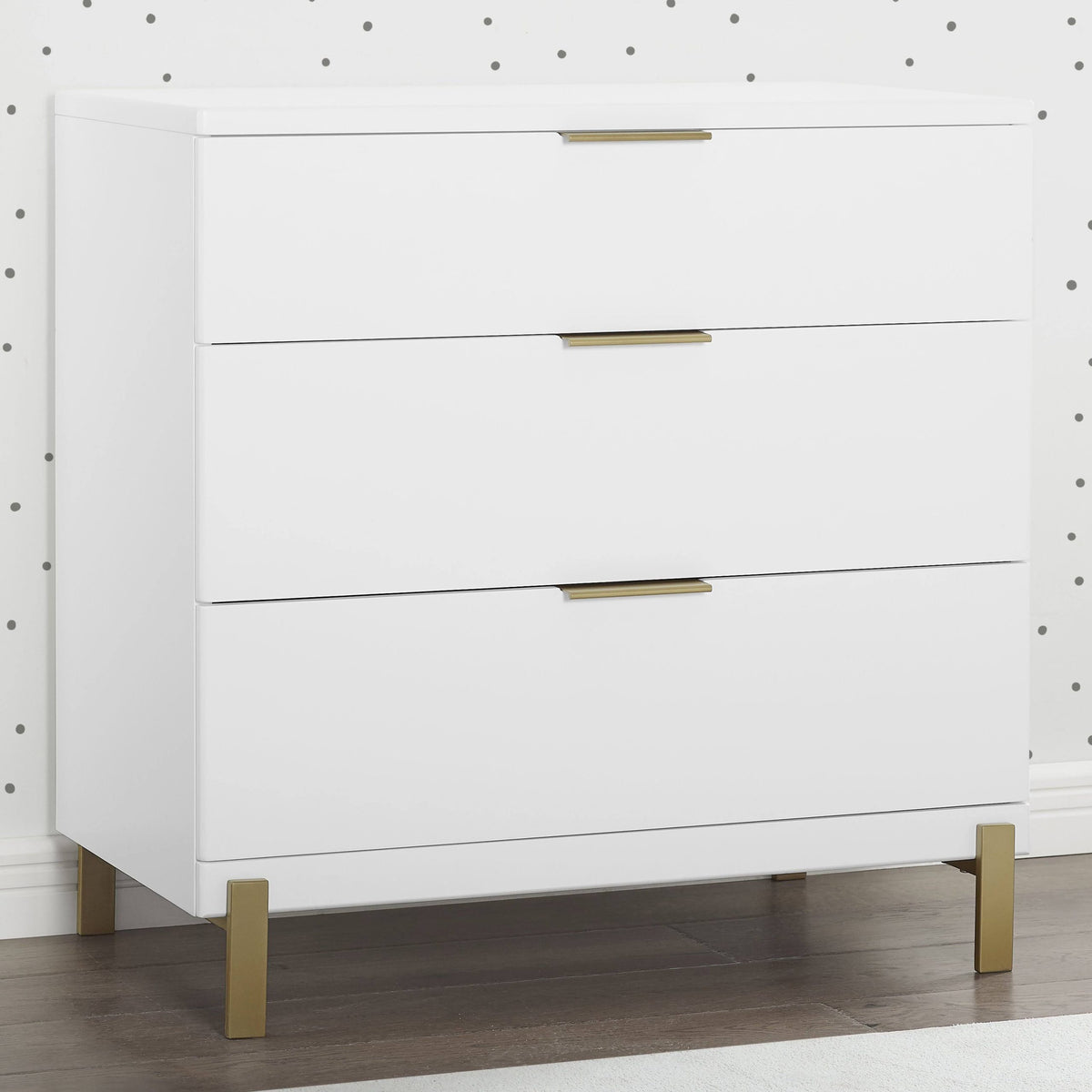 Delta Children Hendrix 3 Drawer Dresser in Bianca White/Bronze