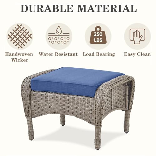 Patio Wicker Chairs Swivel Rocker - Outdoor Swivel Rocking Chairs Set of 2 with Rattan Side Table, Patio Swivel Glider Chair 3 Piece Patio Furniture Sets for Deck Porch Pool Brown/Blue