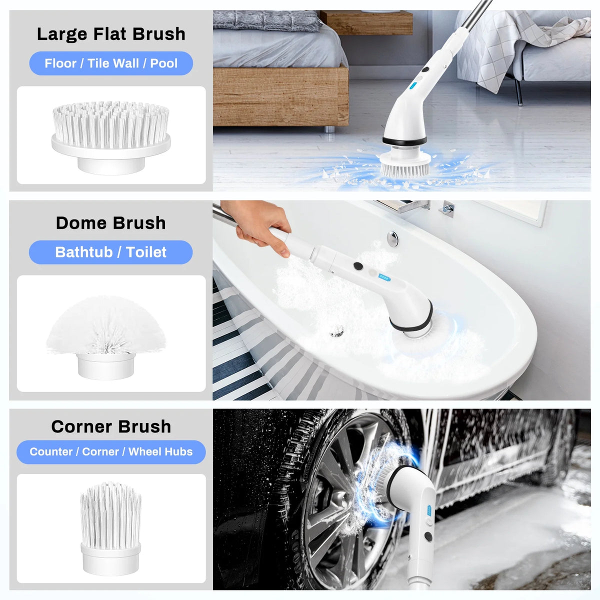 VAVSEA Electric Spin Scrubber,Cleaning Brush for Bathroom,1.5H 300RPM Shower Scrubber Kit for Floor Tile Bathtub,51 inch