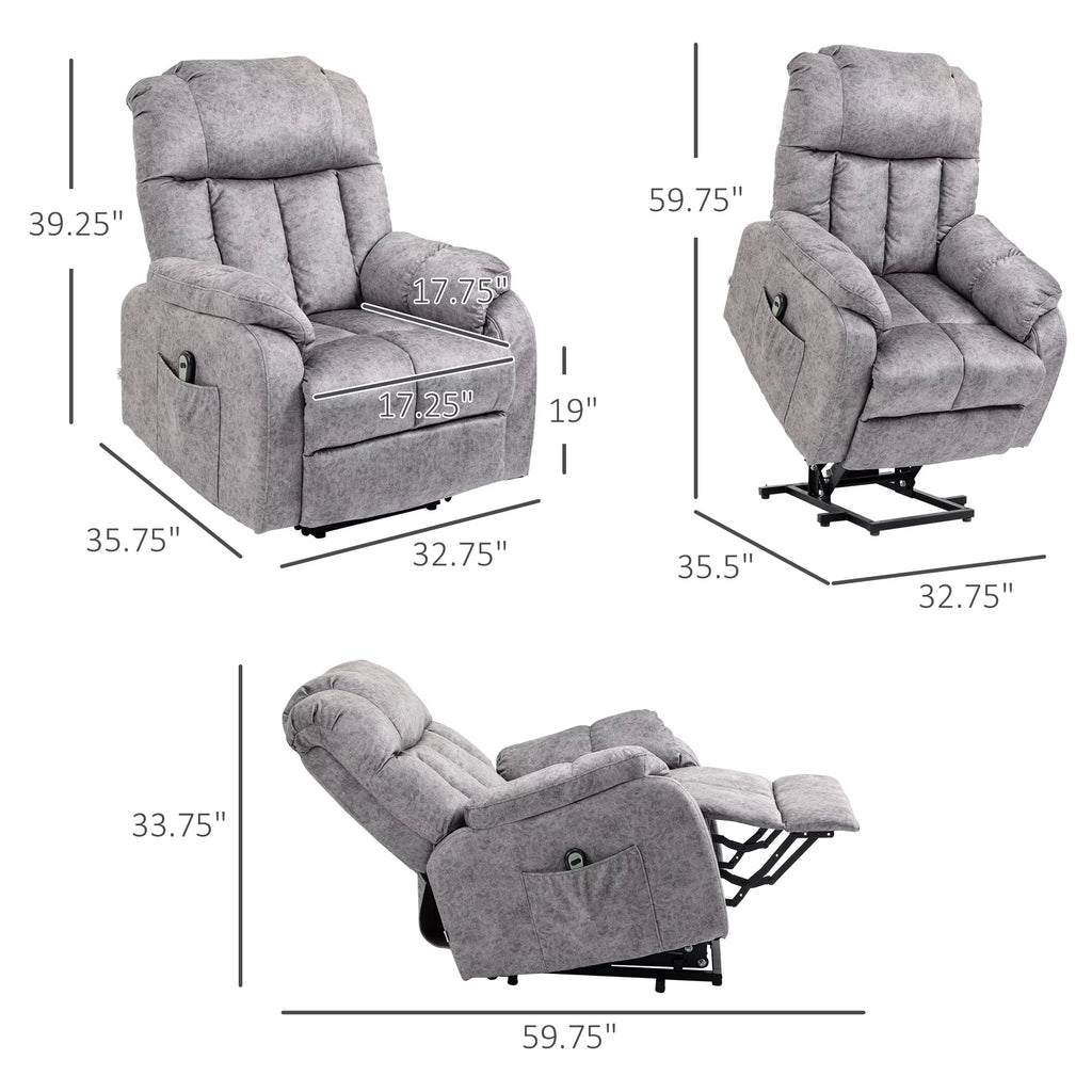 HOMCOM Power Lift Chair, Electric Recliner for Elderly, Compact Living Room Chair with Side Pocket & Remote Control, Grey