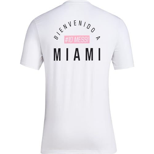 adidas Men's Soccer Messi X Miami Bienvenido a Miami Tee -Messi Graphic Logo and #10, Available in Black & White