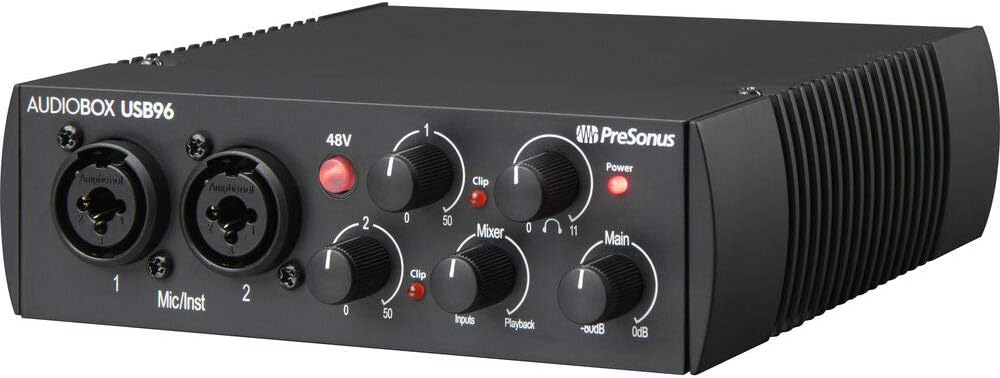 PreSonus AudioBox 96 Audio Interface (May Vary Blue or Black) Full Studio Bundle with Studio One Artist Software Pack with Eris 4.5 BT Pair Studio Bluetooth Monitors and 1/4?? Instrument Cable