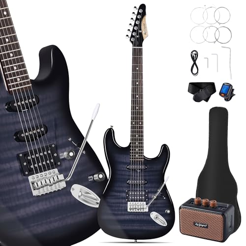 Leo Jaymz 39 Full Size ST Style Electric Guitar Starter Kit with SSH Pickup, 5W Portable Amp, Tuner, Gig Bag, Strap & Accessories (Violet Ocean)