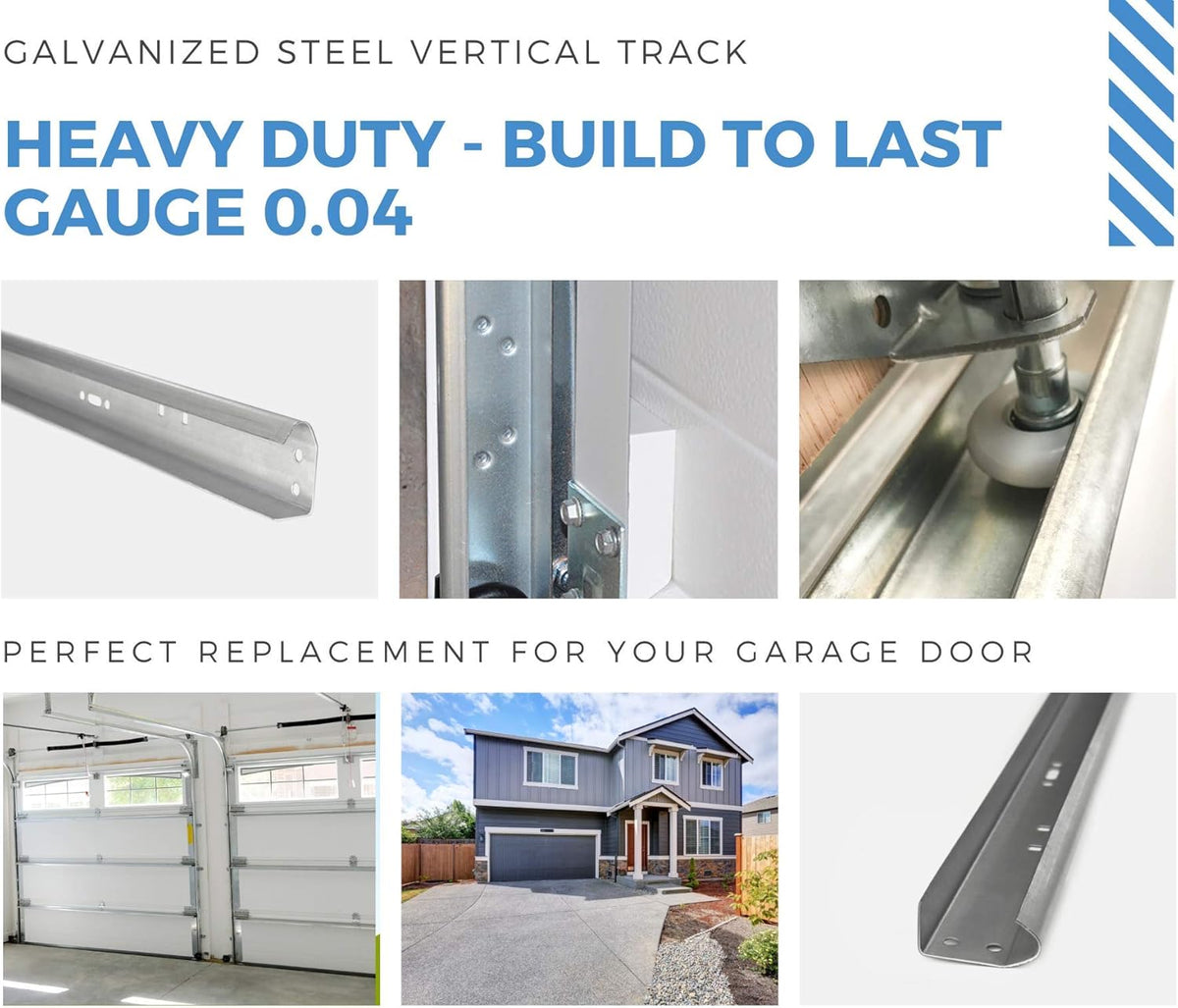 Garage Door Vertical Track Replacement ?C Set of Left and Right for 7 Foot Tall - Garage Door Rails Galvanized Steel Hardware Door Rails for Residential/Light Commercial Side Tracks for 2-inch Rollers