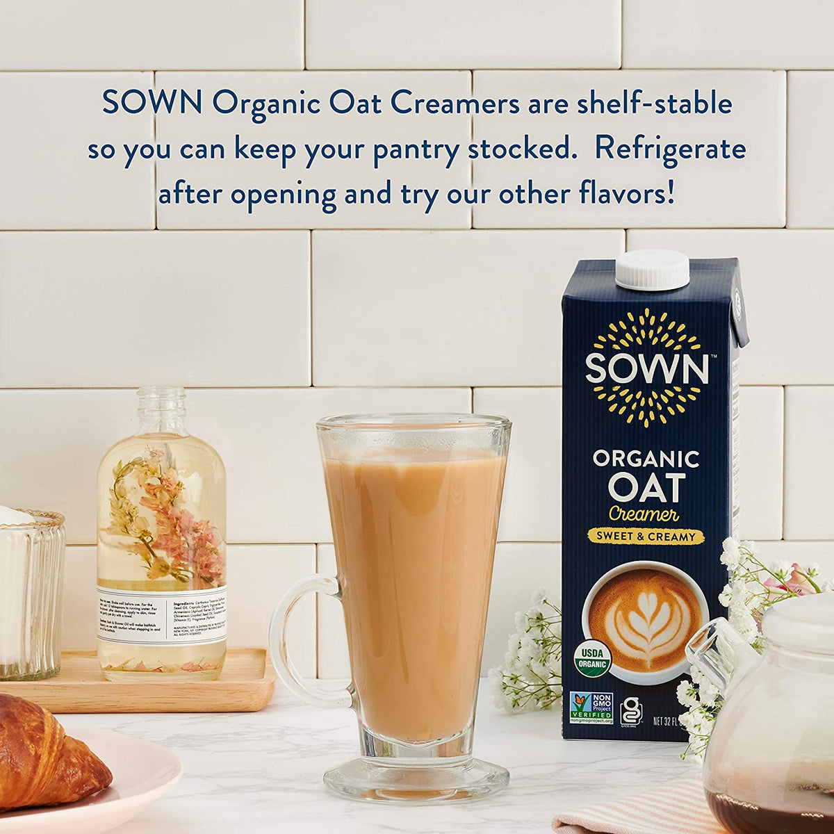 SOWN Organic Oat Creamer Unsweetened - Barista Oat Milk Non Dairy Coffee Creamer - Plant Based, Dairy-Free, Vegan, 0g Added Sugar, Gluten-Free, Non-GMO, Shelf Stable - 32oz (Pack of 6)