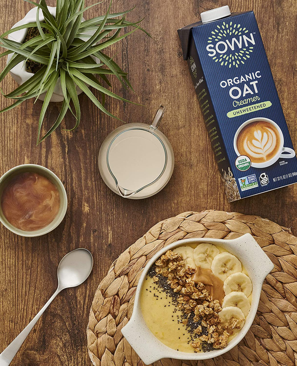 SOWN Organic Oat Creamer Unsweetened - Barista Oat Milk Non Dairy Coffee Creamer - Plant Based, Dairy-Free, Vegan, 0g Added Sugar, Gluten-Free, Non-GMO, Shelf Stable - 32oz (Pack of 6)