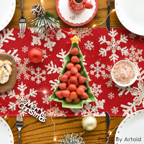 Artoid Mode Navy Blue Snowflakes Christmas Table Runner, Seasonal Winter Holiday Kitchen Dining Table Decoration for Home Party Decor 13x72 Inch