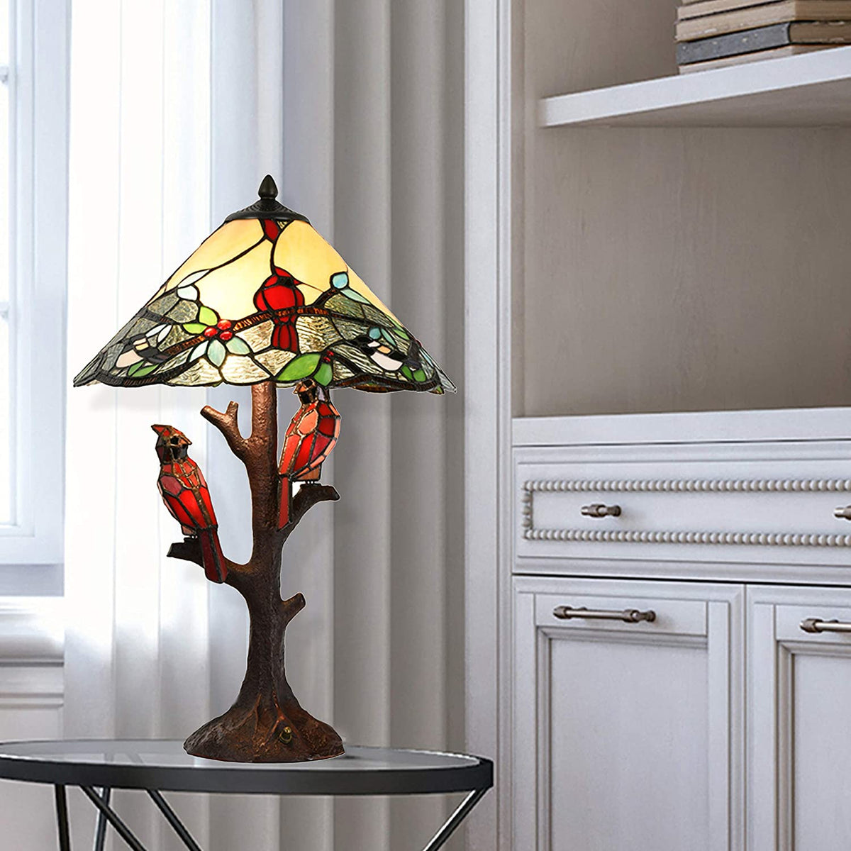 River of Goods 24 Cardinal Triple-Lit Stained Glass Table Lamp