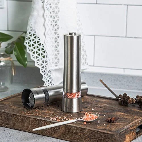 Aicok Stainless Steel Electronic Salt and Pepper Grinder Set with Adju