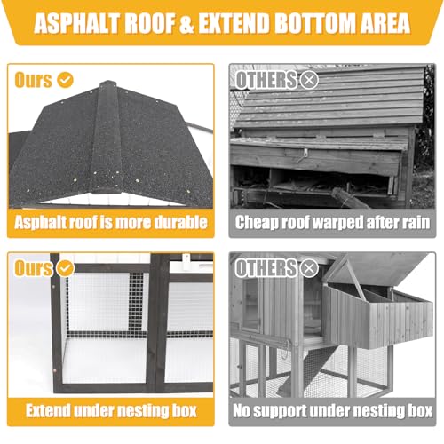 Chicken Coop and Run, Two Story Rabbit Hutch Indoor Outdoor, Wooden Hen House with Nesting Box Rabbit Cage, Ramp, Deep No Leak Pull Out Tray, for Chick, Bunny(Black)