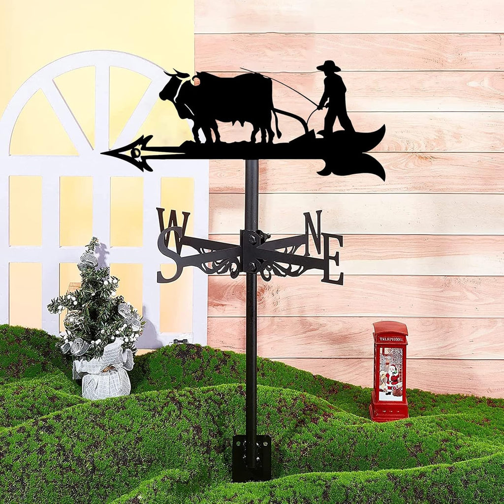 Decorative Wind Vane, Metal Weathervane with Roof Mount Retro Farmer Farmland Shape Weather Vane Garden Creative Home Decor Ornament Weathercock Wind Direction Indicator for Farm Yard