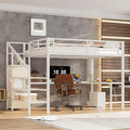 SOFTSEA Queen Size Metal Loft Bed with L-Shaped Desk and Wardrobe, Metal Bed Frame with USB and Adjustable Shelf, High Loft Bed with LED for Bedroom, No Box Spring Needed, White Wood Grain