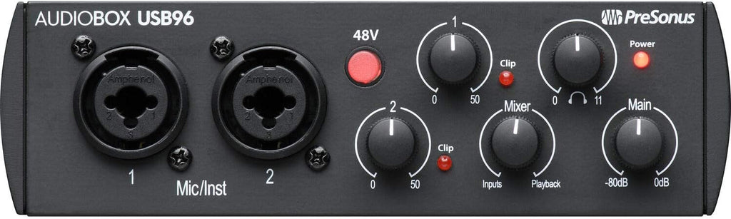 PreSonus AudioBox 96 Audio Interface (May Vary Blue or Black) Full Studio Bundle with Studio One Artist Software Pack with Eris 4.5 BT Pair Studio Bluetooth Monitors and 1/4?? Instrument Cable