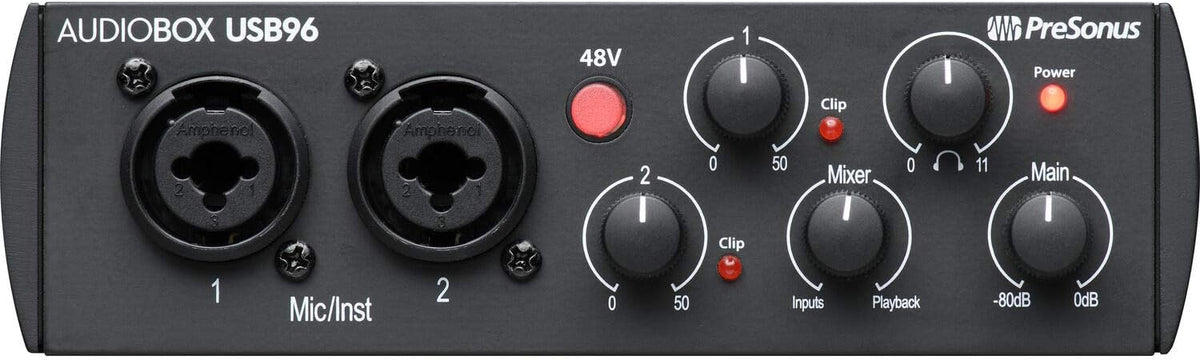 PreSonus AudioBox 96 Audio Interface (May Vary Blue or Black) Full Studio Bundle with Studio One Artist Software Pack with Eris 4.5 BT Pair Studio Bluetooth Monitors and 1/4?? Instrument Cable