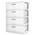 Sterilite 4 Drawer White Plastic Storage Organizer Cabinet Wide Weave Tower Dresser 25408001