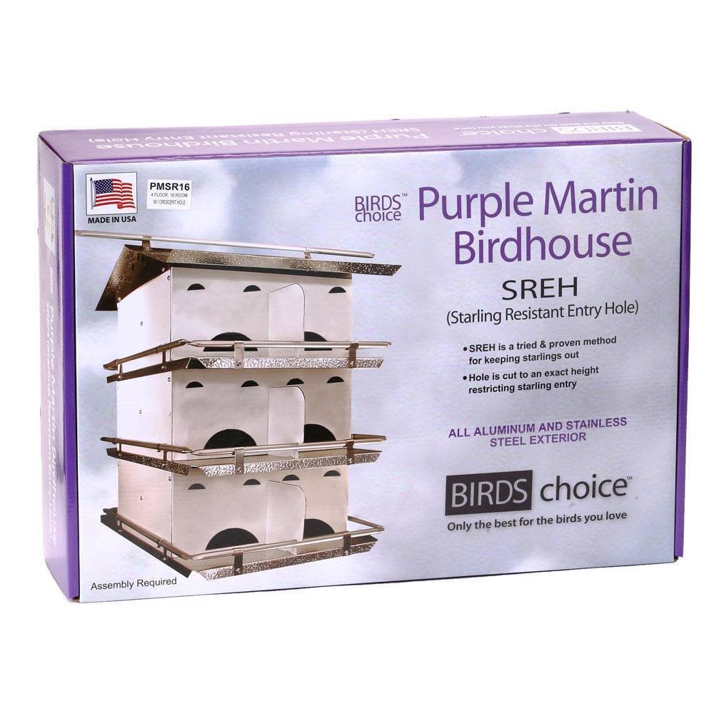Birds Choice PMSR16 Starling Resistant Purple Martin House 4 Floor u0026 12 Room