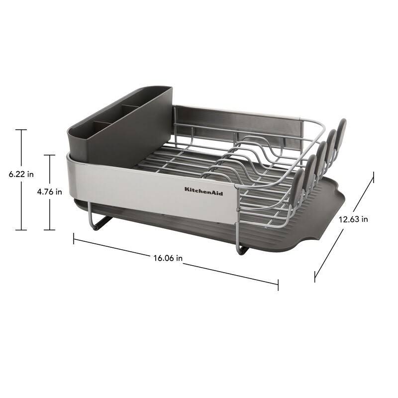 KitchenAid Compact Stainless Steel Dish Rack, 16.06-Inch, Black
