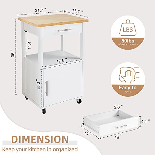 Shintenchi Kitchen Island Cart with Storage,Rolling Side Table on Wheels with Large Worktop, Cabinet,Towel Rack and Drawers for Kitchen,Dinning Room, White