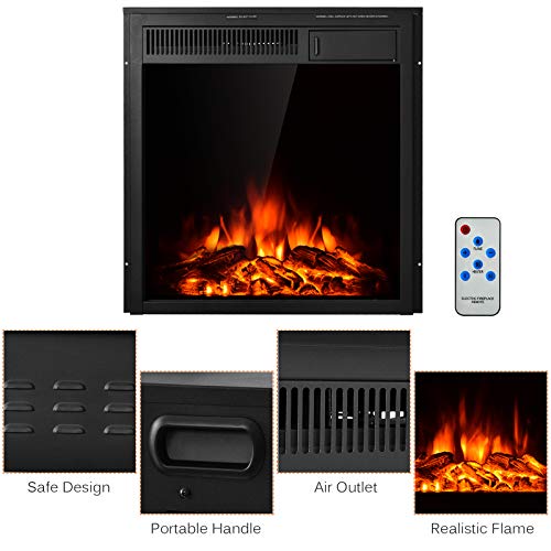 Tangkula 22.5 Inch Electric Fireplace Insert, Freestanding & Recessed Electric Fireplace Heater with Remote Control, Adjustable Heater, 7 Log Hearth Flame Settings for Home Room Indoor (22.5)