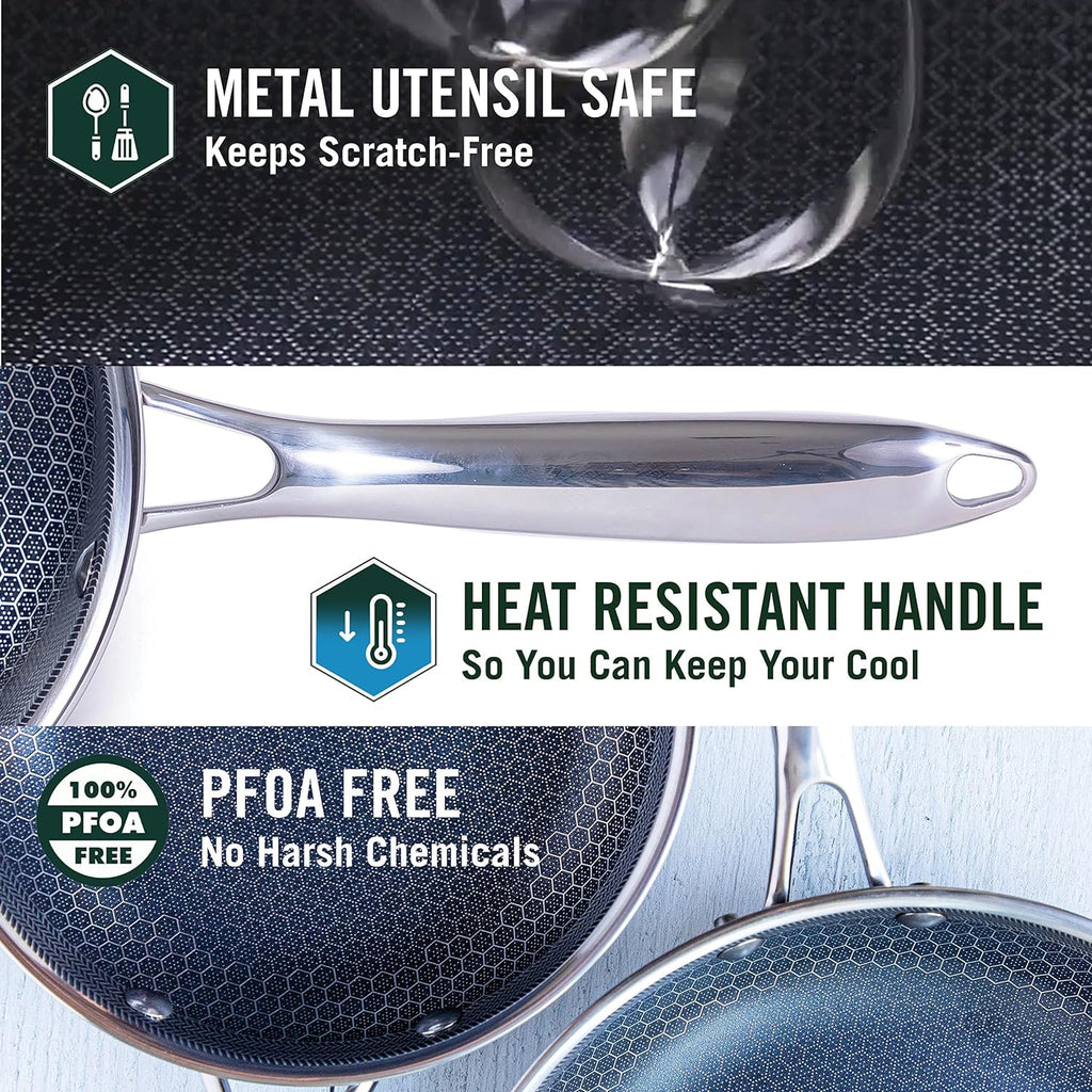 HexClad 1 Quart Hybrid Pot with Glass Lid - Non Stick Saucepan, Easy to Clean, Dishwasher & Oven Safe - Perfect for Making Sauces, Reheating Soups, Stocks, Cooking Grains