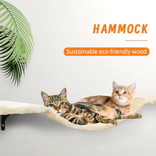 Wall-Mounted Cat Climber Set with Climbing Shelves, Perches, Bridge,Hammock,Scratching Board & Ball - 7 Pcs Wood Indoor Cat Furniture for Kittens Play (Beige)