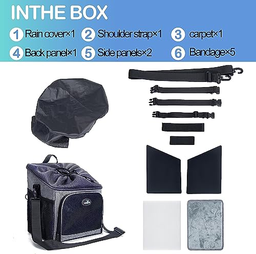 Dog Bike Basket Carrier, Pet Bicycle Front Carrier Backpack for Bike Riding Foldable Removable, Reflective Strips, 2 Side Storage Pockets, Pet Travel Bag for Cats Small Dogs