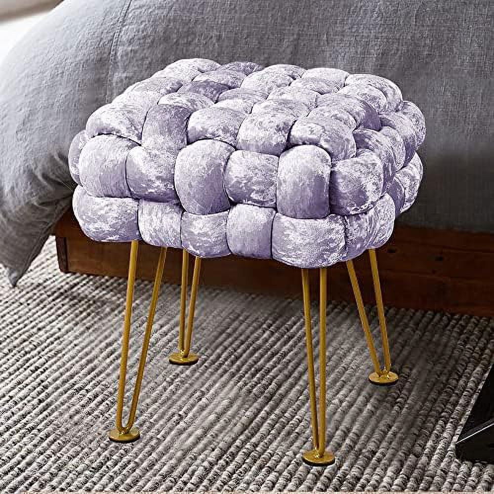 Retro Green Soft Upholstered Ottoman Entryway Bench Seat 16x16x16 Sturdy Accent Coffee Table for Living Room Make Up Vanity Fluffy Shoe Stool with Golden Legs for Bedroom C