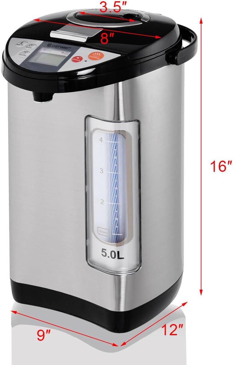 Costway Instant Electric Hot Water Boiler and Warmer, 5-Liter LCD Water Pot with 5 Stage Temperature Settings, Safety Lock to Prevent Spillage, Stainless Steel Hot Water Dispenser