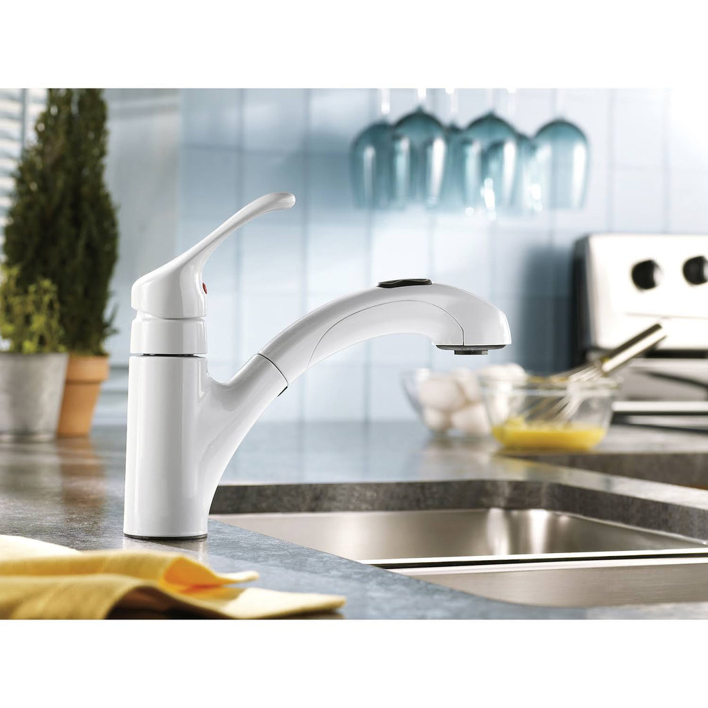 Moen CA87316W Renzo Single Handle Pullout Kitchen Faucet - Glacier