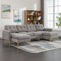 Soges U-Shaped Sectional Sofa with Ottoman, Convertible Couch for Living Room, 5 Seater Sofa, Gray, 110x54