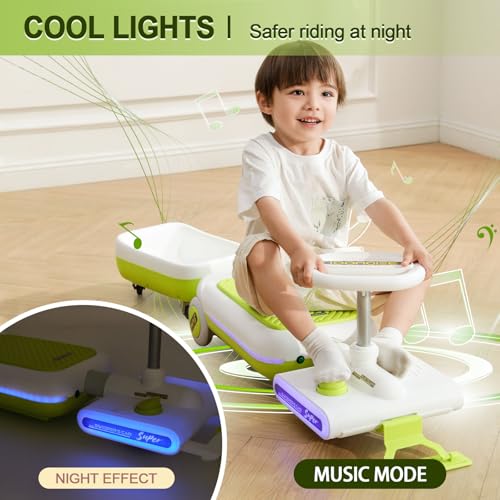12V Electric Ride-On Car for Kids with Cleaning Fun | Go Kart | 3 in 1 Kids Electric Vehicle | Detachable Cleaner & LED Lights,Safe Toy for Ages 3-8, Indoor/Outdoor Use Safe & Educational Gift (Green)