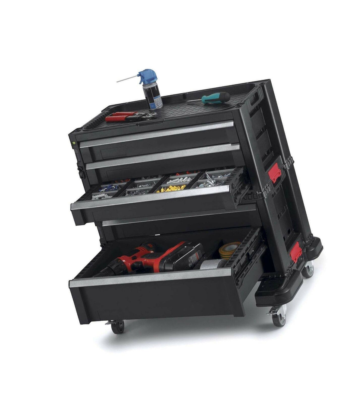 Keter 5 Drawer Modular Tool Storage, Plastic Resin Chest, Black