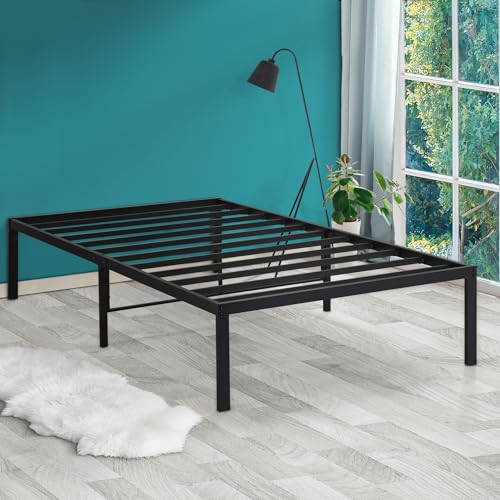 PrimaSleep 18 Inch Tall Heavy Duty Steel Slat Bed Frame/Anti-Slip Support/Easy Assembly Mattress Foundation/No Noise/No Box Spring Needed/Full/Black